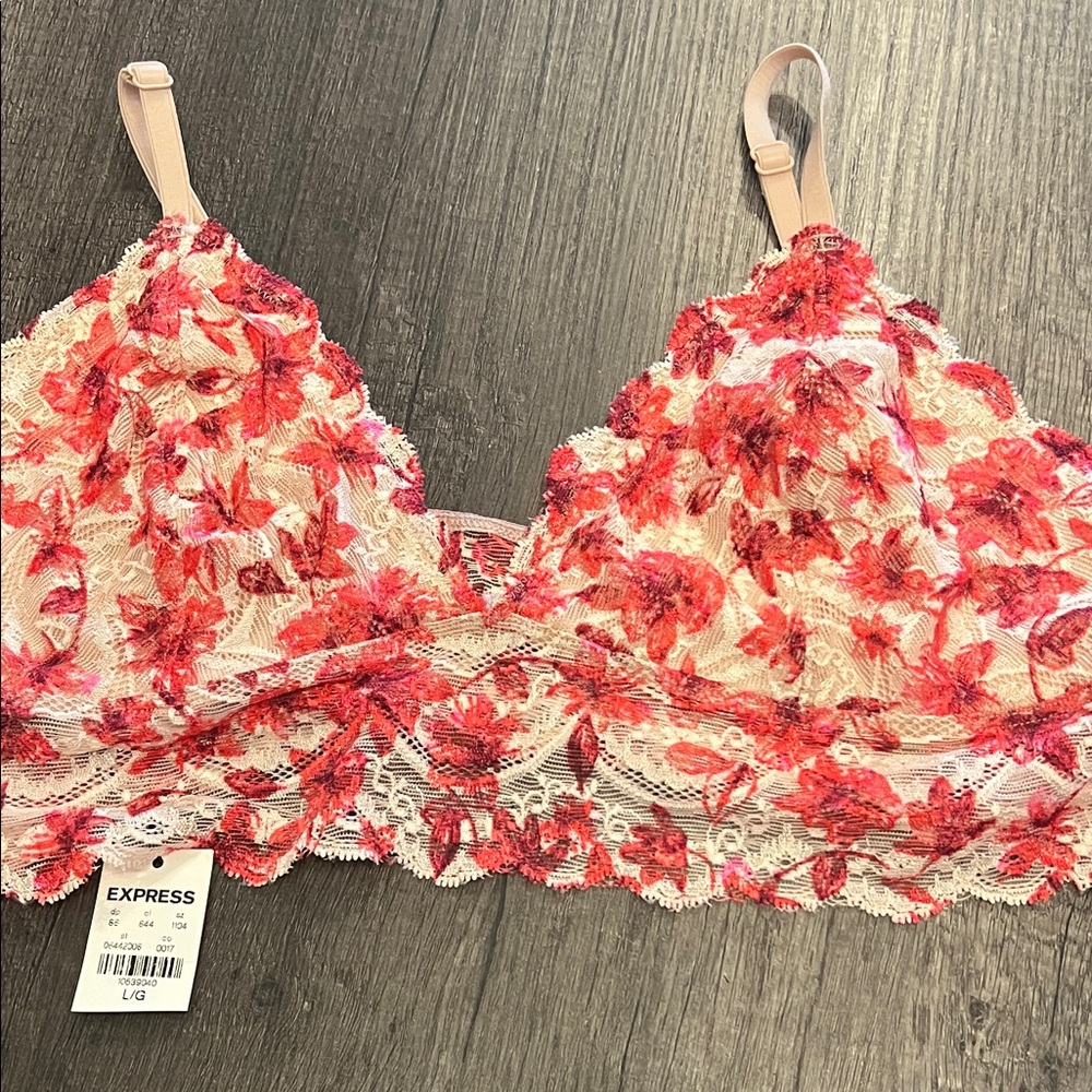 Express Pink and Red Lace Floral Bralette